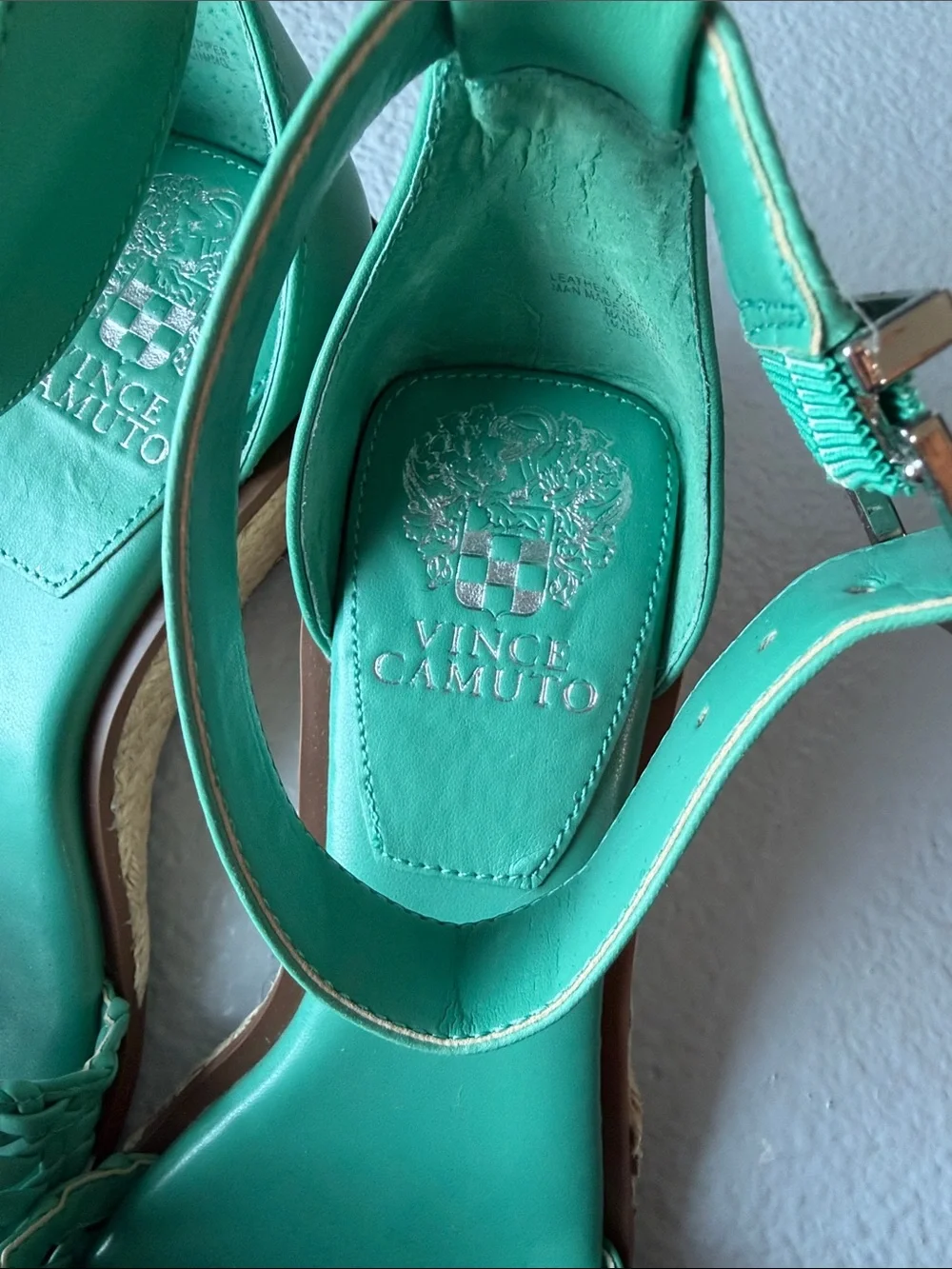 Vince Camuto Teal Woven Ankle-Strap Wedge Sandals